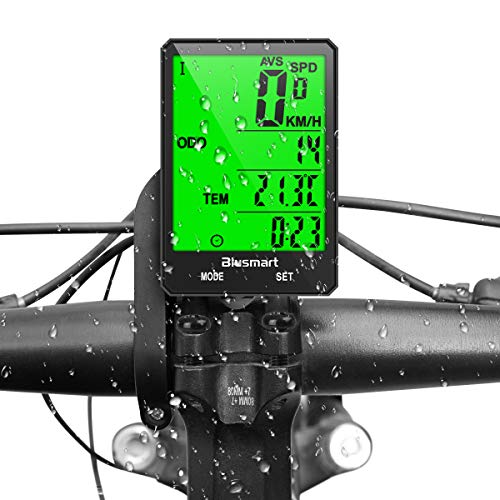 Blusmart - Ciclocomputador inalámbrico para bicicleta, resistente al agua, 21 funciones, cuentakilómetros inalámbrico, pantalla LCD, velocidad automática para ciclismo