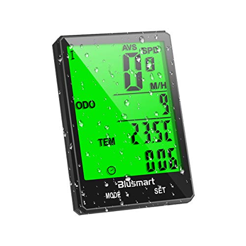 Blusmart - Ciclocomputador inalámbrico para bicicleta, resistente al agua, 21 funciones, cuentakilómetros inalámbrico, pantalla LCD, velocidad automática para ciclismo Blusmart - Ciclocomputador inalámbrico para bicicleta, resistente al agua, 21 funciones, cuentakilómetros inalámbrico, pantalla LCD, velocidad automática para ciclismo