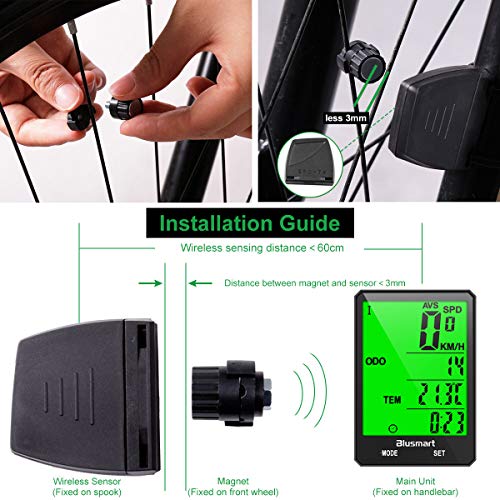 Blusmart - Ciclocomputador inalámbrico para bicicleta, resistente al agua, 21 funciones, cuentakilómetros inalámbrico, pantalla LCD, velocidad automática para ciclismo Blusmart - Ciclocomputador inalámbrico para bicicleta, resistente al agua, 21 funciones, cuentakilómetros inalámbrico, pantalla LCD, velocidad automática para ciclismo