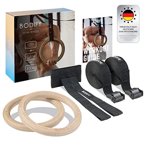 BODIFY® Anillos de gimnasia - anillos de gimnasia de madera - anillos de gimnasia para crossfit y gimnasia - ejercicios para casa y al aire libre