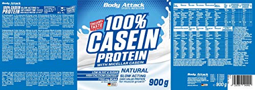 Body Attack 100% proteína de caseína, rico en aminoácidos esenciales, desarrollo de músculos, bajo en carbohidratos para, los atletas y las personas conscientes de su físico, natural, 900g