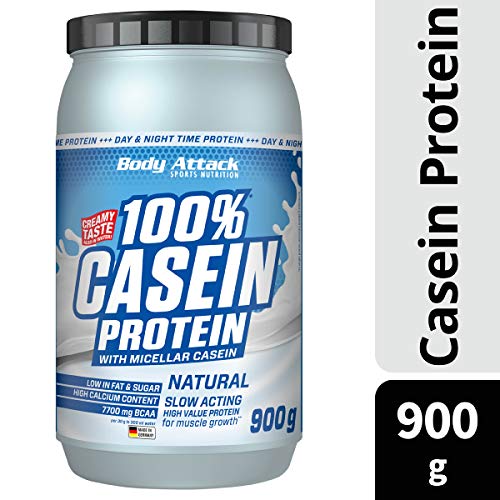 Body Attack 100% proteína de caseína, rico en aminoácidos esenciales, desarrollo de músculos, bajo en carbohidratos para, los atletas y las personas conscientes de su físico, natural, 900g