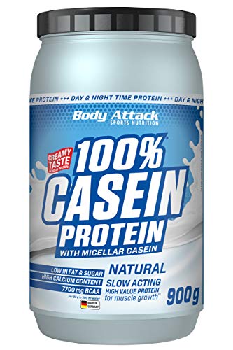 Body Attack 100% proteína de caseína, rico en aminoácidos esenciales, desarrollo de músculos, bajo en carbohidratos para, los atletas y las personas conscientes de su físico, natural, 900g Body Attack 100% proteína de caseína, rico en aminoácidos esenciales, desarrollo de músculos, bajo en carbohidratos para, los atletas y las personas conscientes de su físico, natural, 900g
