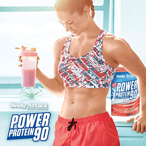 Body Attack Power Protein 90, Vainilla, 1 kg, 5 K de proteína en polvo con proteína de suero, L-carnitina y BCAA para el desarollo de los músculos y el fitness