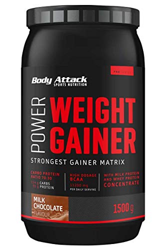 Body Attack Power Weight Gainer 100% de masa de carbohidratos en polvo para desarrollar músculos con proteína de suero de suero de leche (1,5 kg)