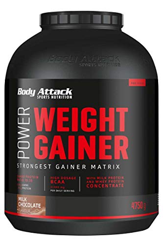 Body Attack Power Weight Gainer 100% de masa de carbohidratos en polvo para desarrollar músculos con proteína de suero de suero de leche (4,75 kg)