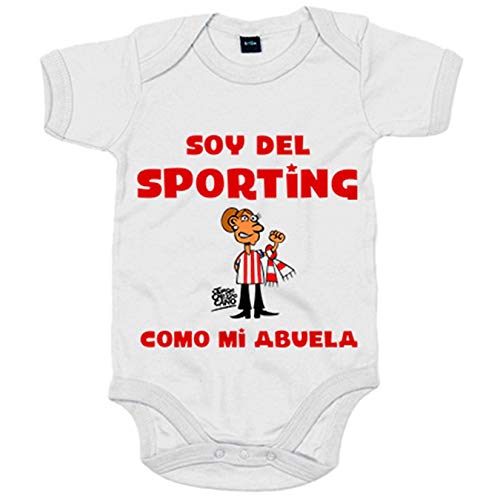 Body bebé soy del Sporting de Gijón como mi abuela - Blanco, 6-12 meses
