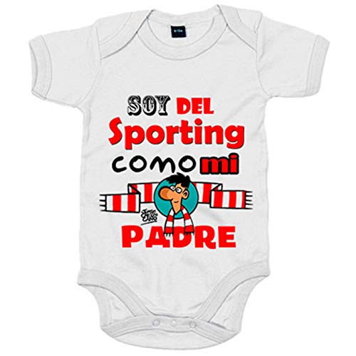 Body bebé soy del Sporting de Gijón como mi padre - Blanco, 6-12 meses