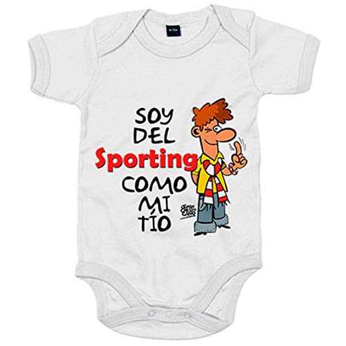 Body bebé soy del Sporting de Gijón como mi tio - Blanco, 6-12 meses