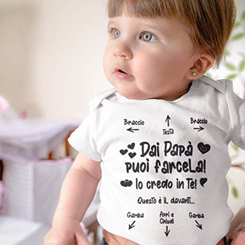 Body de bebé con texto en inglés «Don la puedes Fare!, idea regalo para el Día del Padre, instrucciones para mi padre, niño o niña, manga corta Bianco 6-12 meses
