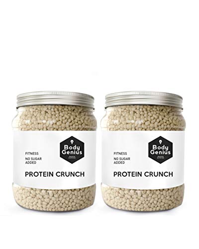 BODY GENIUS Dúo Protein Crunch (Chocolate Blanco). 2x500g. Cereales Proteicos. Bolitas de Proteína Recubiertas de Chocolate Sin Azúcar. Bajo en Hidratos. Snack Fitness. Hecho en España.