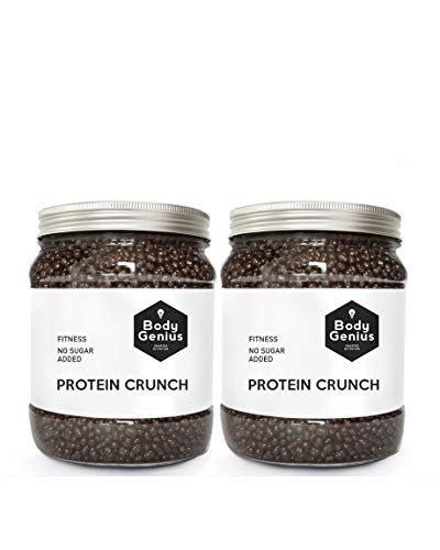 BODY GENIUS Dúo Protein Crunch (Chocolate Negro). 2x500g. Cereales Proteicos. Bolitas de Proteína Recubiertas de Chocolate Sin Azúcar. Bajo en Hidratos. Snack Fitness. Hecho en España.