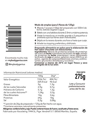 BODY GENIUS Dúo Protein Flan (Chocolate). 2x275g. Preparado en polvo para flan proteico. Con Stevia y Sin Azúcares Ni Polialcoholes Añadidos. Alto en Proteína. Hecho en España.