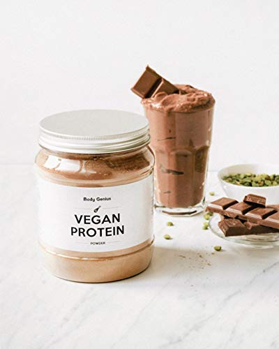 BODY GENIUS Vegan Protein (Chocolate). 340g. Proteína Vegana. Proteína de Guisante Aislada y Sostenible. Sin Azúcar Añadido y Con Estevia. Proteína Completa Plant-Based Vegana Sin Lactosa.