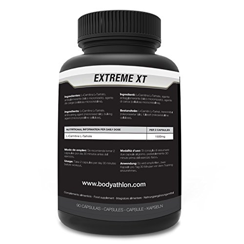 Bodyathlon L-Carnitina Extreme XT - 90 cápsulas - Potente quemagrasas deportivo - Pre-entreno - Con propiedades antioxidantes