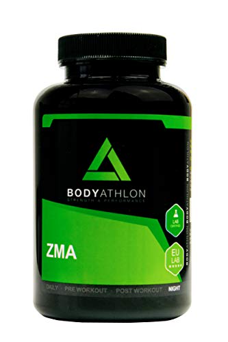 Bodyathlon- ZMA- Potenciador con Zinc Magnesio y Vitamina B6– Suplemento para Rendimiento- Recuperador Muscular- Aumento de Energía e Impulso- Evita el catabolismo- Testosterone Booster - 90 cápsulas