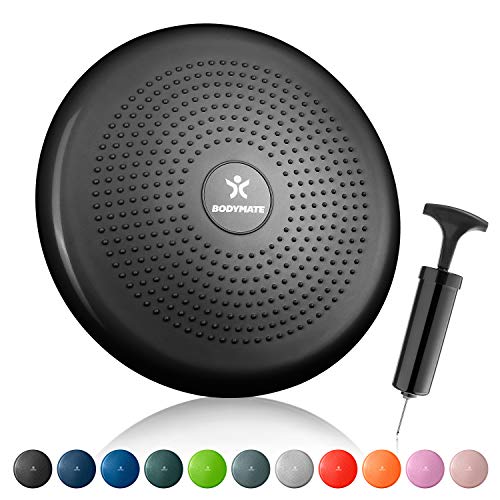 BODYMATE Cojín de Equilibrio con bombín, diámetro 34 cm | Cojín propioceptivo, cojín inestable, cojín Hinchable | Entrenamiento de Tronco, Espalda, Fitness, rehabilitación, coordinación BODYMATE Cojín de Equilibrio con bombín, diámetro 34 cm | Cojín propioceptivo, cojín inestable, cojín Hinchable | Entrenamiento de Tronco, Espalda, Fitness, rehabilitación, coordinación