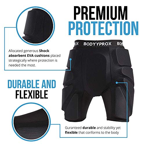 Bodyprox - Pantalones cortos acolchados para snowboard, skate y esquí, protección 3D para cadera, trasero y coxis