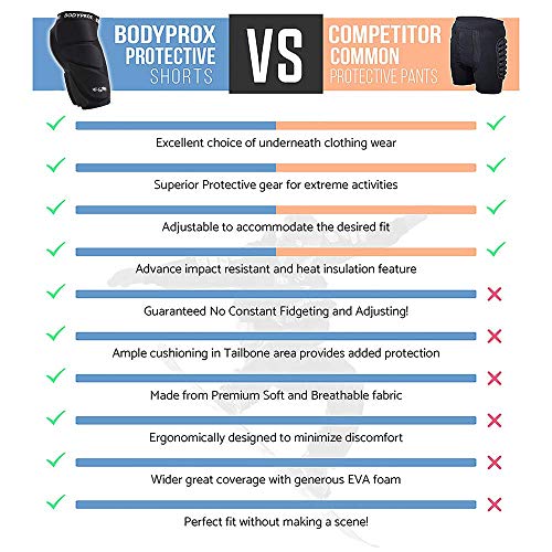 Bodyprox - Pantalones cortos acolchados para snowboard, skate y esquí, protección 3D para cadera, trasero y coxis