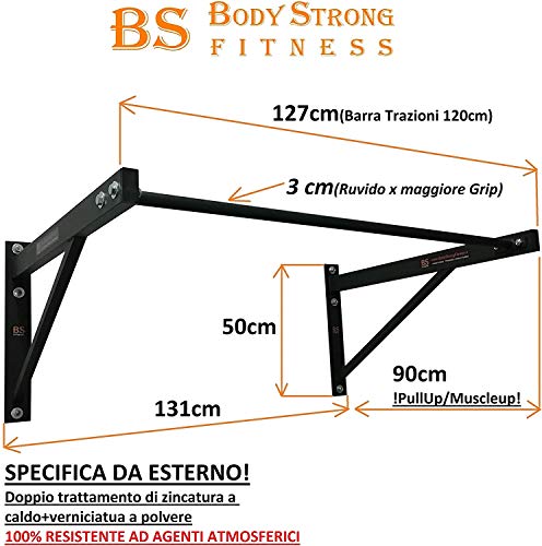 BodyStrongFitness Barra para dominadas de exterior Pullup & Muscleup bíceps - 120 x 90 cm - Made in Italy BodyStrongFitness Barra para dominadas de exterior Pullup & Muscleup bíceps - 120 x 90 cm - Made in Italy