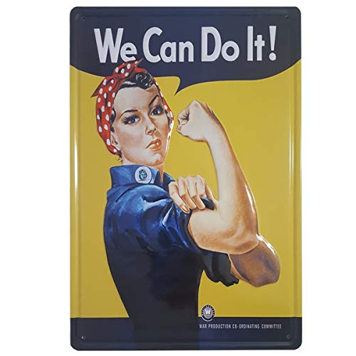 BOEMY Chapa Feminista We Can Do It | Poster Vintage Metálico con Relieve y Rígido | Cartel Feminista Retro | Medidas 20x30 cm.