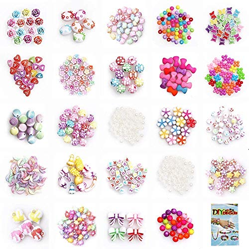 BoFeite - Bricolaje Conjunto de Cuentas, 1200PCS 24 Clases DIY Pulseras Kit Abalorios Kits para hacer bisutería Pulseras Collares de Joyas Y Cuentas para la Fabricación de Joyas para Niños