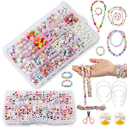 BoFeite - Bricolaje Conjunto de Cuentas, 1200PCS 24 Clases DIY Pulseras Kit Abalorios Kits para hacer bisutería Pulseras Collares de Joyas Y Cuentas para la Fabricación de Joyas para Niños