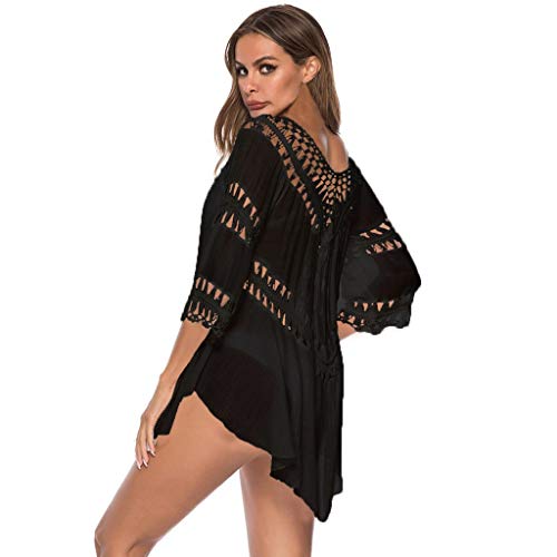 Bohemia Borla Camisolas y Pareos para Mujer, Dragon868 Sexy Hueco Crochet Vestidos de Playa, Suelto V-Cuello Mini Vestido, Verano 2020 Ropa de Baño Cubrir, Bikini Cover Up