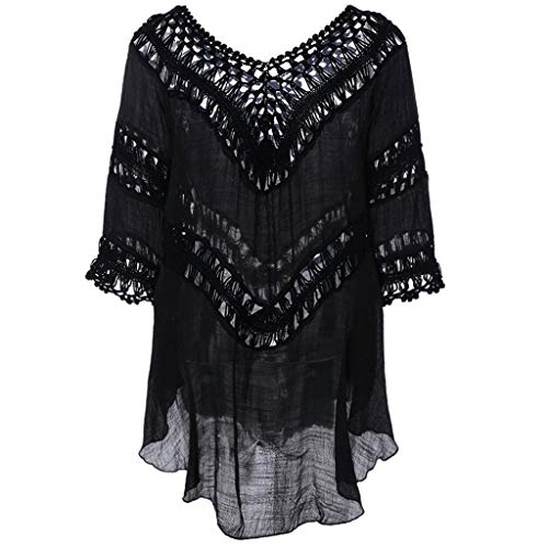 Bohemia Borla Camisolas y Pareos para Mujer, Dragon868 Sexy Hueco Crochet Vestidos de Playa, Suelto V-Cuello Mini Vestido, Verano 2020 Ropa de Baño Cubrir, Bikini Cover Up