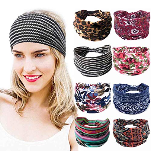 Bohend Boho Moda Venda Amplio Elástico Diario Sombreros Deporte Atlético Yoga Gimnasio playa Accesorios para el cabello para Mujeres y Grils (8 piezas)