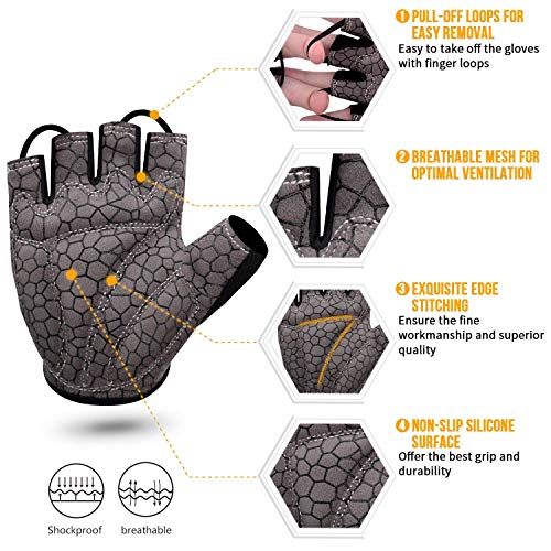 boildeg Guantes de Ciclismo de Bicicleta Guantes de Bicicleta de Carretera de Medio-Dedo para Hombres Mujeres Acolchado Antideslizante Transpirable (Gris, L)