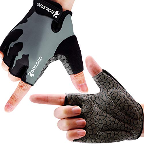 boildeg Guantes de Ciclismo de Bicicleta Guantes de Bicicleta de Carretera de Medio-Dedo para Hombres Mujeres Acolchado Antideslizante Transpirable (Gris, L)