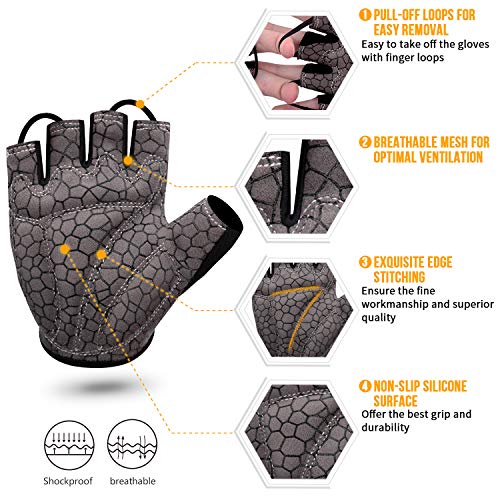 boildeg Guantes de Ciclismo de Bicicleta Guantes de Bicicleta de Carretera de Medio-Dedo para Hombres Mujeres Acolchado Antideslizante Transpirable (Negro, M)