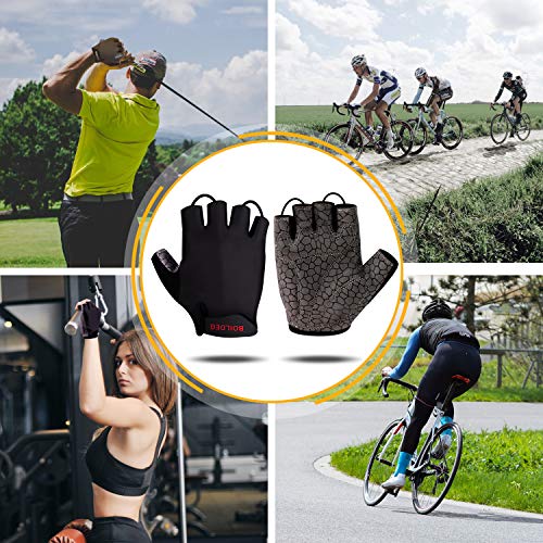 boildeg Guantes de Ciclismo de Bicicleta Guantes de Bicicleta de Carretera de Medio-Dedo para Hombres Mujeres Acolchado Antideslizante Transpirable (Negro, M)