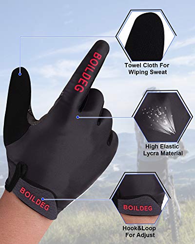 boildeg Guantes de Ciclismo,Guantes MTB,Antideslizante Pantalla Táctil,Tela Transpirable,Adecuado para Ciclismo de Montaña,Todo el Vehículo de Terreno,Bicicleta de Montaña (Negro, L)