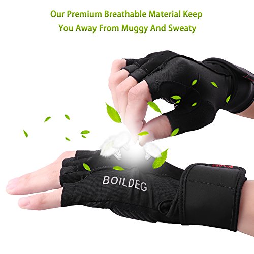 boildeg Guantes Gimnasio Hombre Mujer,Guantes Pesas Gym Guantes Fitness Transpirable con Protección Completa de Muñeca y Palma para Crossfit Levantamiento de Pesas Musculación (Negro, M)