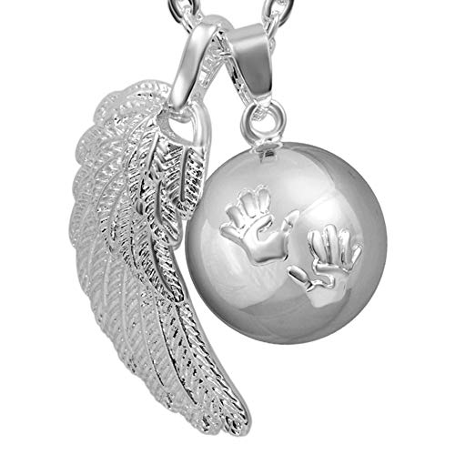 BOLA Collar de embarazo colgante campana Harmony Ball"Llamador de ángeles" Joya musical para embarazadas de maternidad con cadena de alas de ángel y bola (114 CM, ARGENT)