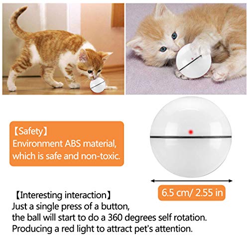 Bola de Gato, Juguetes para Gatos Pelotas, Carga USB Bola Giratoria Automática, Bola Eléctrica de 360 Grados Juguete Interactivo con luz LED para Ejercicio Animal Doméstico Gatos y Perros (Blanco)