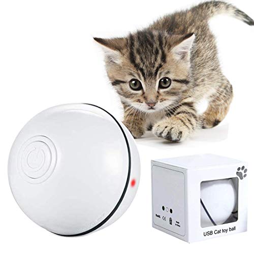 Bola de Gato, Juguetes para Gatos Pelotas, Carga USB Bola Giratoria Automática, Bola Eléctrica de 360 Grados Juguete Interactivo con luz LED para Ejercicio Animal Doméstico Gatos y Perros (Blanco)