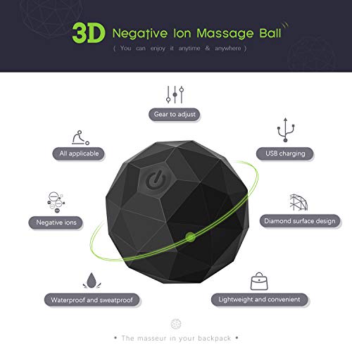 Bola de Masaje, 2-Speed Fitness Yoga Pilates Physical Therapy Massage Roller to Fight Sore Muscles,Washable Negative Ion Vibration Massages ball for Muscle Recovery,Myofascial Release