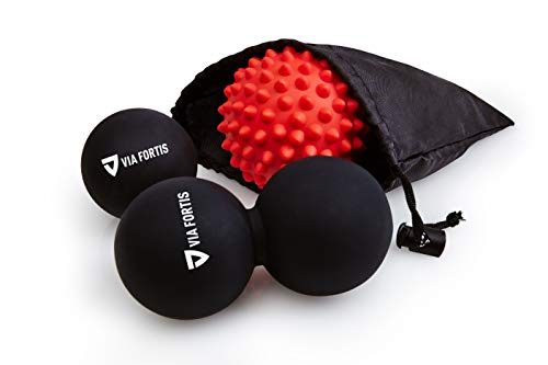 Bola de Masaje Miofascial y Muscular (Juego de 3) de VIA FORTIS | Conjunto de una Pelota Lacrosse Sencilla, de Una Doble y de Otra con Pinchos | Productos para la Espalda, los Hombros, los Pies y Más