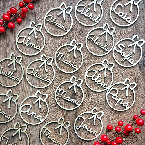 Bolas de navidad de madera personalizadas cordel incluido Adornos navideños Ornamento Decoraciones colgantes de Navidad para el árbol de Navidad
