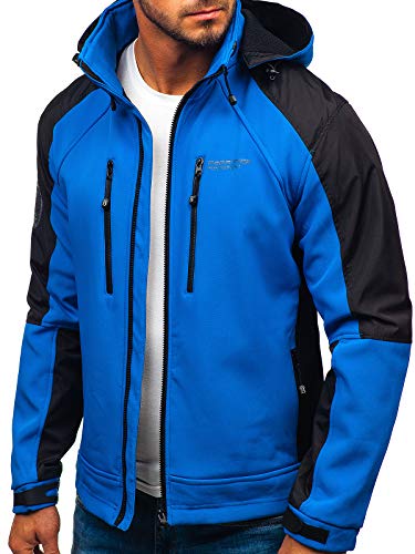 BOLF Hombre Softshell Chaqueta con Capucha Funciones Chaqueta Impermeable Cortaviento Transpirable Freestep P06 Azul XXL [4D4]