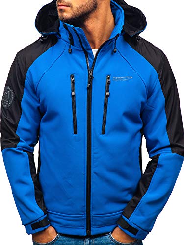 BOLF Hombre Softshell Chaqueta con Capucha Funciones Chaqueta Impermeable Cortaviento Transpirable Freestep P06 Azul XXL [4D4]