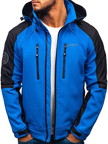 BOLF Hombre Softshell Chaqueta con Capucha Funciones Chaqueta Impermeable Cortaviento Transpirable Freestep P06 Azul XXL [4D4]