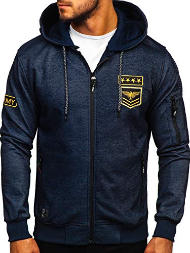 BOLF Hombre Sudadera con Capucha Cierre de Cremallera Cuello Alto Estilo Deportivo T&C Star 2084 Azul Oscuro M [1A1]