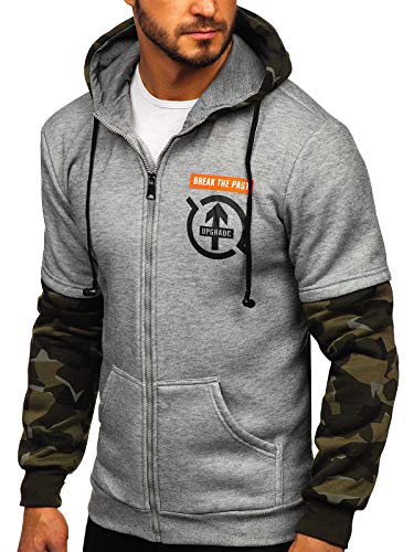 BOLF Hombre Sudadera con Capucha Cierre de Cremallera Dise?o Camuflaje Estilo Deportivo Red Fireball HY610 Gris L [1A1]