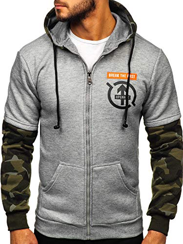 BOLF Hombre Sudadera con Capucha Cierre de Cremallera Dise?o Camuflaje Estilo Deportivo Red Fireball HY610 Gris L [1A1]