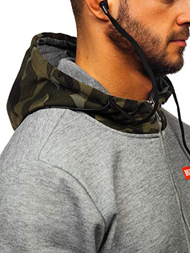 BOLF Hombre Sudadera con Capucha Cierre de Cremallera Dise?o Camuflaje Estilo Deportivo Red Fireball HY610 Gris L [1A1]