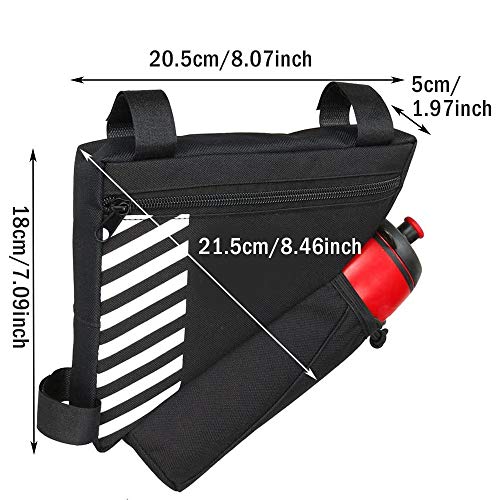 Bolsa Cuadro Triángulo de Bicicleta, Bolsa Tubo Cuadro Bicicleta MTB, Durable Poliéster Bolsa de Cuadro de Bicicleta con Bolsillo para Botella de Agua para Bicicleta, Estudiante, Mujer (Negro)